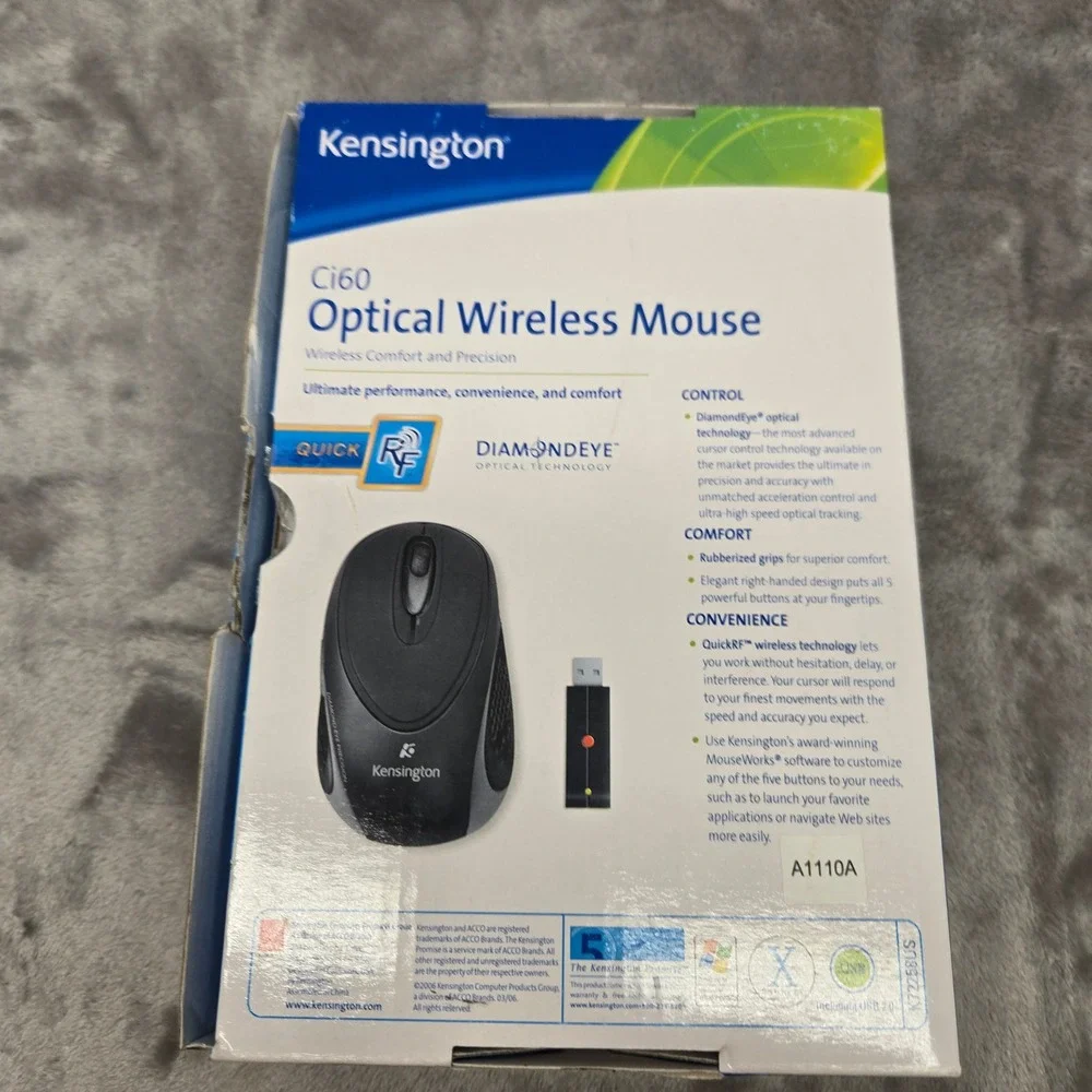 Kensington Ci60 Optical Wireless Mouse Black 5-Button DiamondEye K72258US